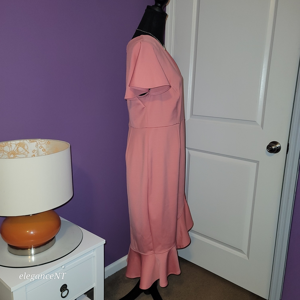 Lane Bryant Coral V-Neck Ruffle Midi Dress Sz: 12 NWT - Picture 4 of 10